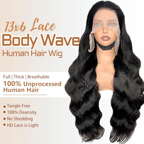28 Inch Body Wave Lace Front Wigs Human Hair Pre Plucked 180 Density HD Transparent Lace 13x6 Frontal Wigs with Baby Hair Natural Hairline Gluesless Human Hair Wigs for Women