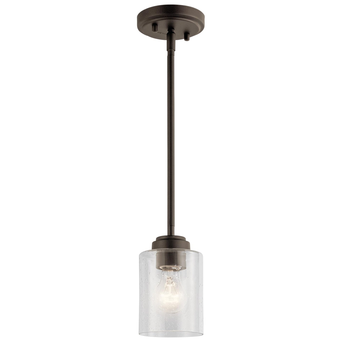 Kichler Winslow 7.5" Mini Kitchen Pendant with Clear Seeded Glass in Olde Bronze®, (7.5" H x 4.25" W), 44032OZ