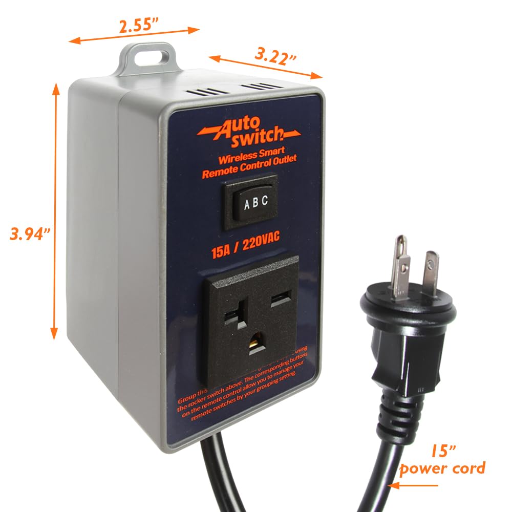 O'SKOOL Remote Control Wireless Electrical Outlet Switch, 433M Transmitter 220V Plug (Battery Included)