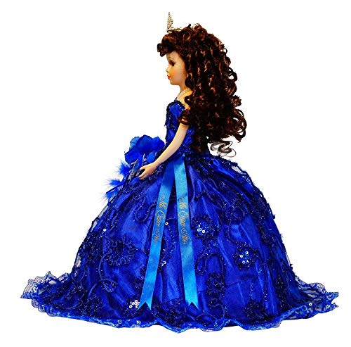 KINNEX COLLECTIONS SINCE 1997 18" Porcelain Quinceanera Umbrella Doll (Quince Anos) KK18725 (Royal Blue)
