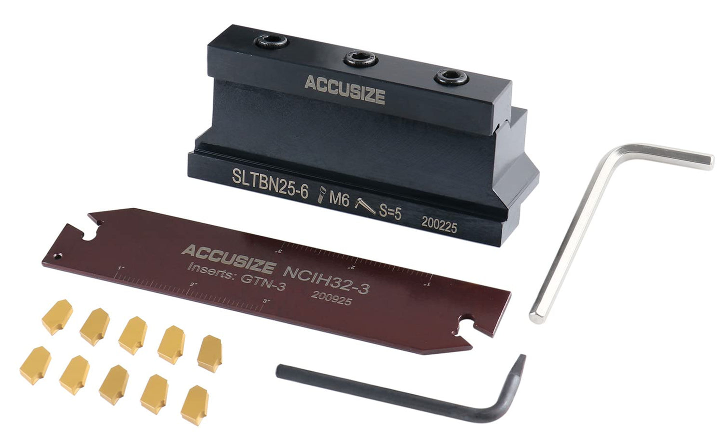 Accusize Industrial Tools 1'' Self-Lock Block Sltbn25.4-6 with 10 Pcs Gtn-3 Carbide Inserts and 1 Pc 0.120'' Width Ncih32-3 Blade, 2410-1010