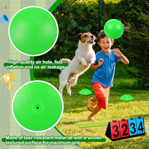 Jenaai 18 Pcs Sports Kickball Set Includes Playground Ball 5 Rubber Throw Down Bases Ball Pump Scoreboard Net Bag 10 Foul Line Cones for Adults Playground Backyard Game(10 Inch,Green)