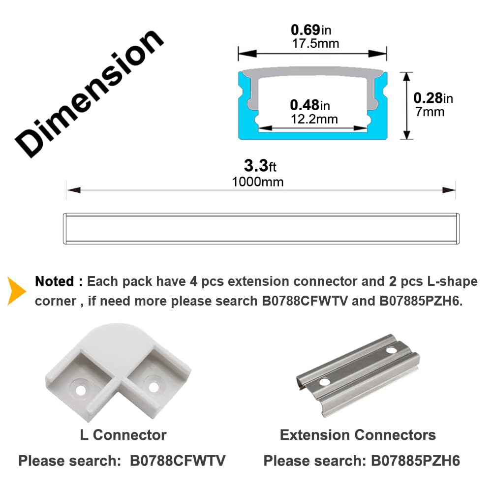 hunhun 20-Pack 3.3ft/1Meter U Shape LED Aluminum Channel System with Milky Cover, End Caps and Mounting Clips, Aluminum Profile for LED Strip Light Installations, Very Easy Installation