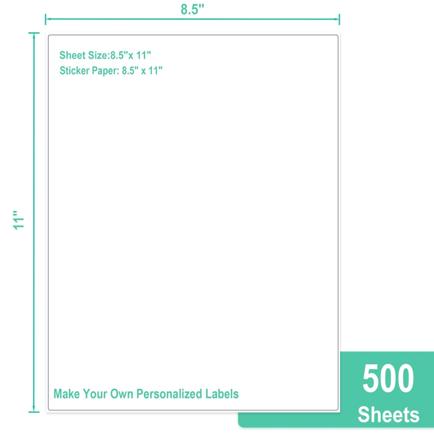 L LIKED 500 Sheets 8.5 x 11 Full Sheet Label, Matte, White Sticker Paper for Laser & Inkjet Printer, Strong Adhesive (500 PCS)