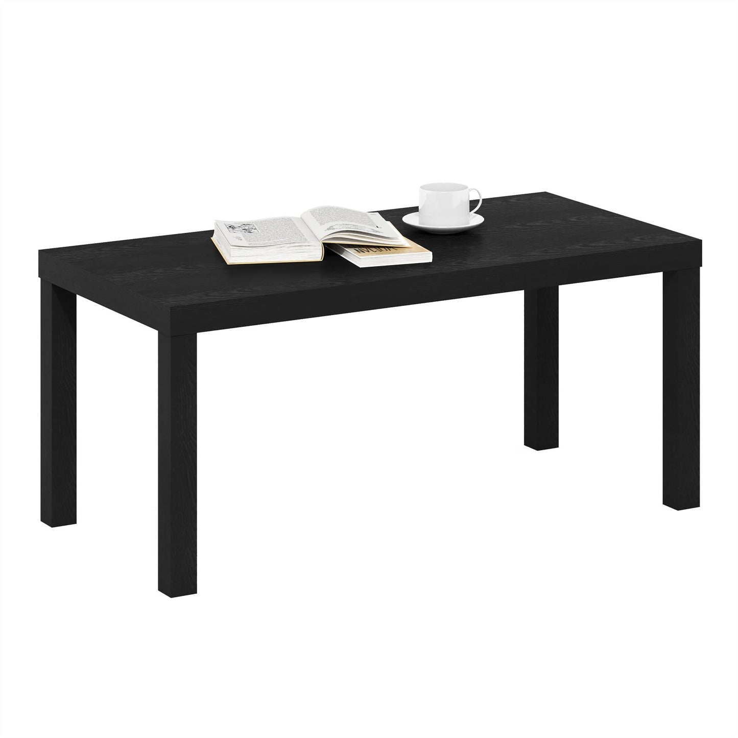 Furinno Classic Coffee Table, Modern Rectangle Coffee Table with 1.8 Inch Thick Tabletop, Side Table for Living Room, Home Office, Classic Black