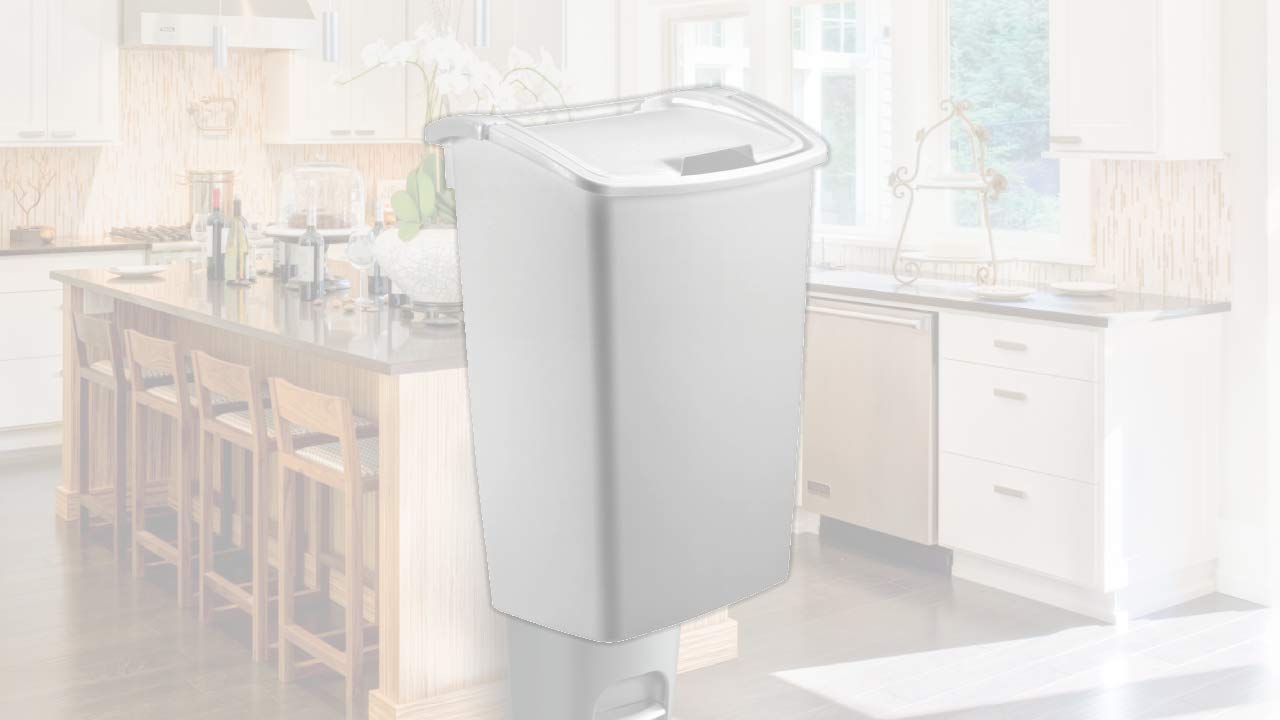 Rubbermaid,White Dual-Action Swing Lid Trash Can, 11.25 Gallon, for Home/Kitchen/Bathroom/Garbage