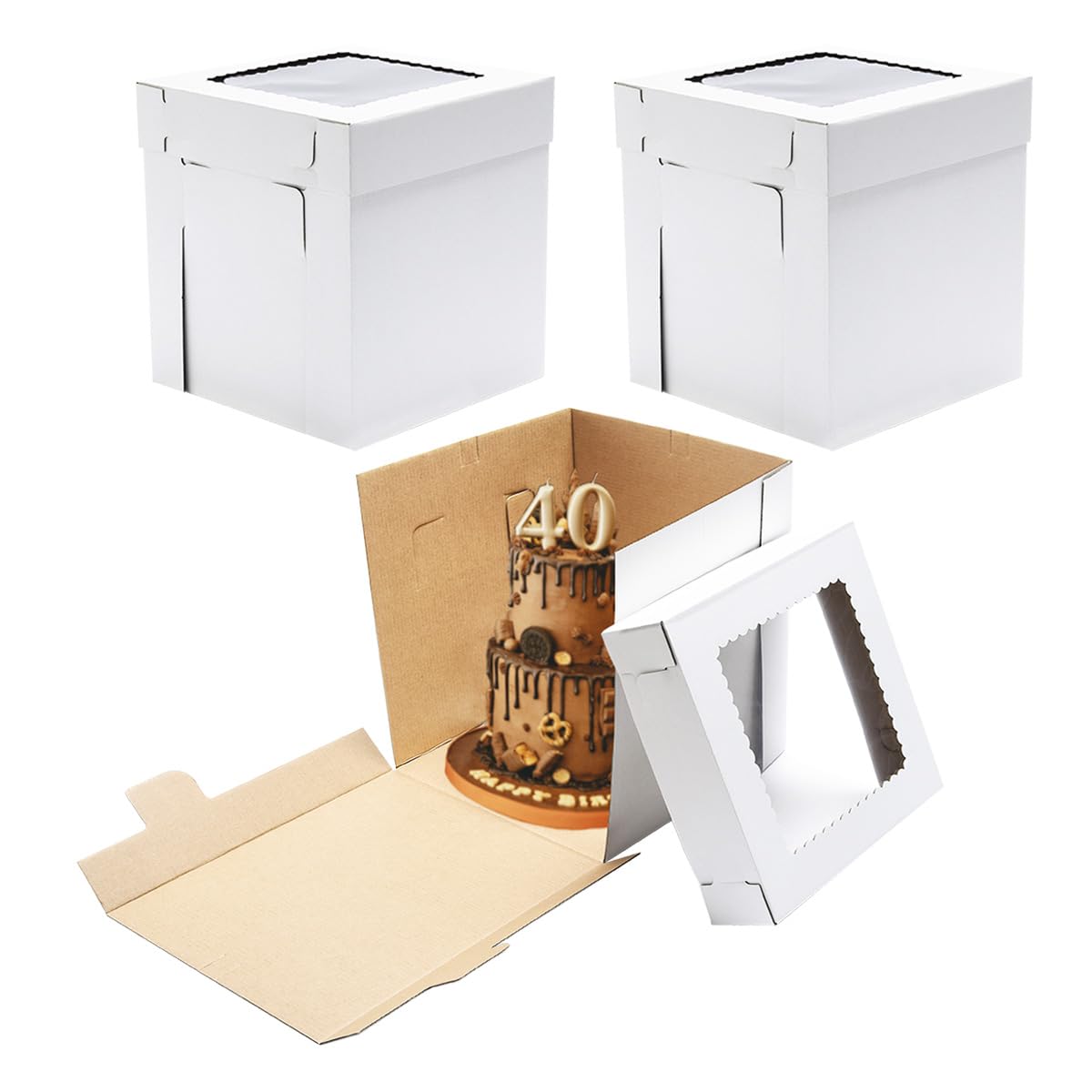 Nentootor 14x14x14 Inches 3 Pack,Tall Cake Boxes for Tier Cakes,Wedding Cake Boxes with Window,Layer Cake Carrier,Disposable Cake Containers