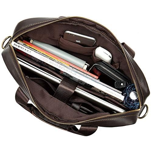 Leather Business Briefcase Messenger Bag Handbag for Men Travel Work Office 14 Inch Computer Crossbody Shoulder Pack Pouch