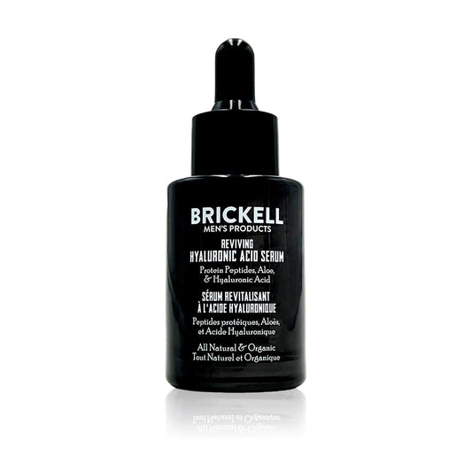 Brickell Men's Anti Aging Hyaluronic Acid Serum for Face, Day Face Serum for Men, Natural & Organic Facial Serum With Protein Peptides to Restore Collagen and Firmness, 1 Ounce, Unscented