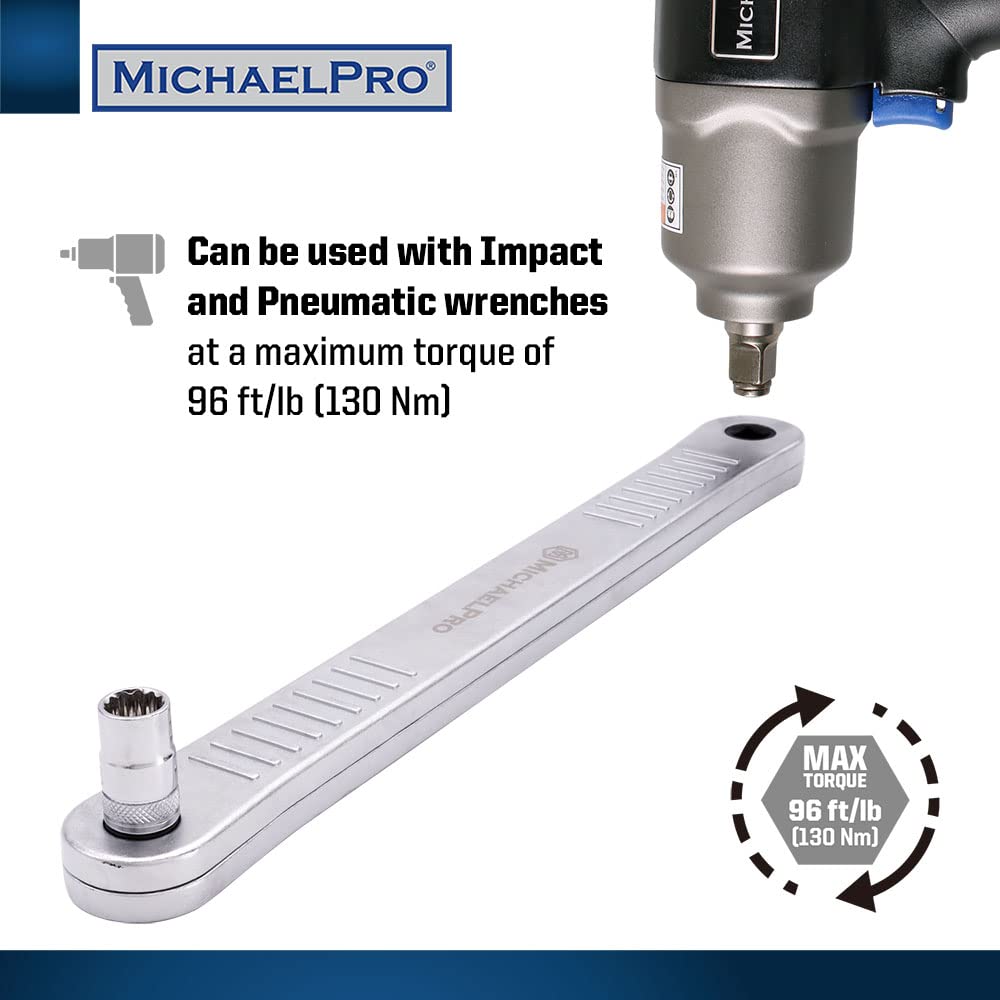MichaelPro Extension Wrench, 13.4 in Length, 3/8 in Square Drive, Heavy Duty Steel Construction, Aluminum Casing, Chain-Driven Mechanism