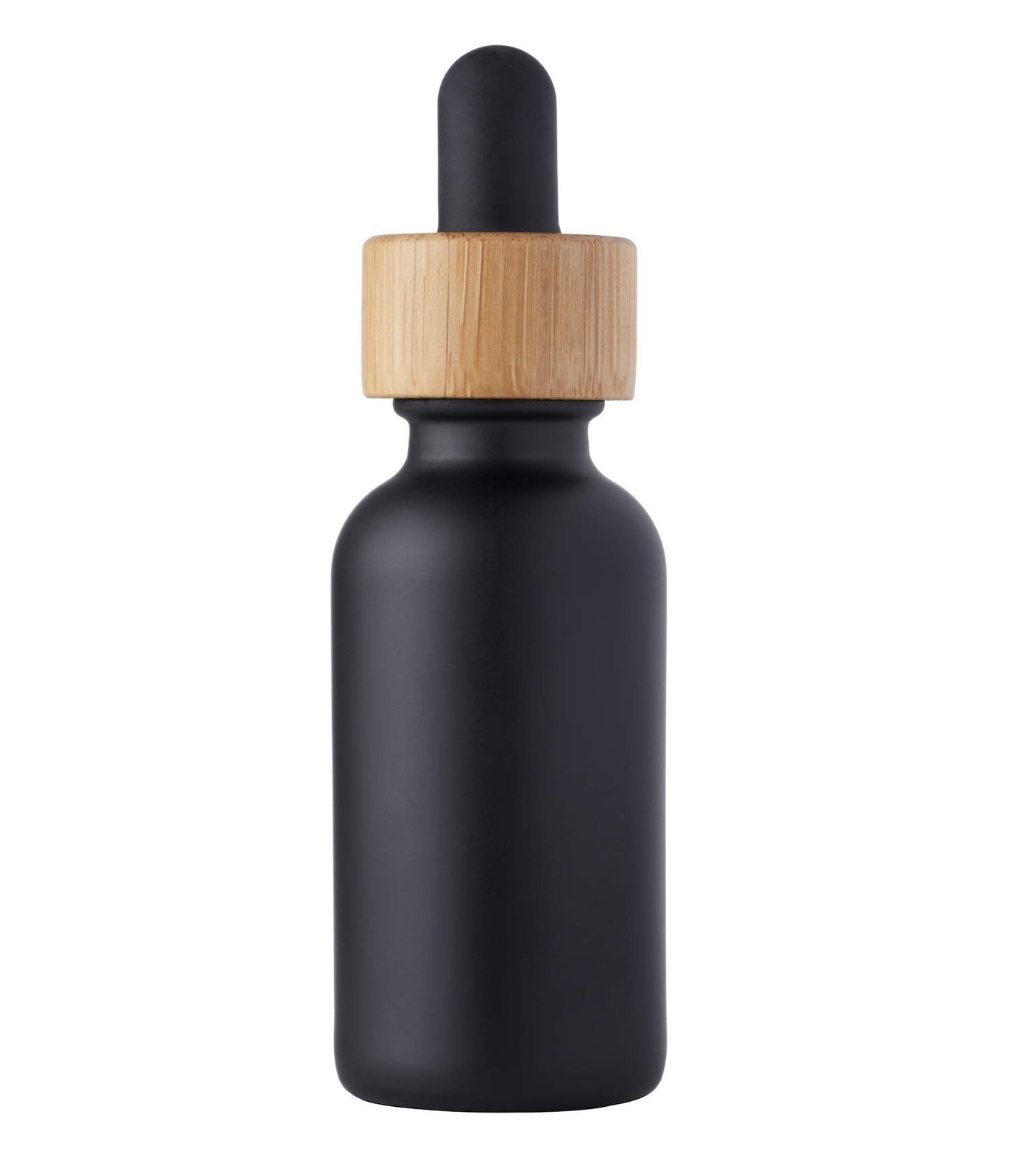 Focus Nutrition Black Boston Round 1 oz Glass Dropper Bottles for Essential Oils With Bamboo Caps | 24 Pack