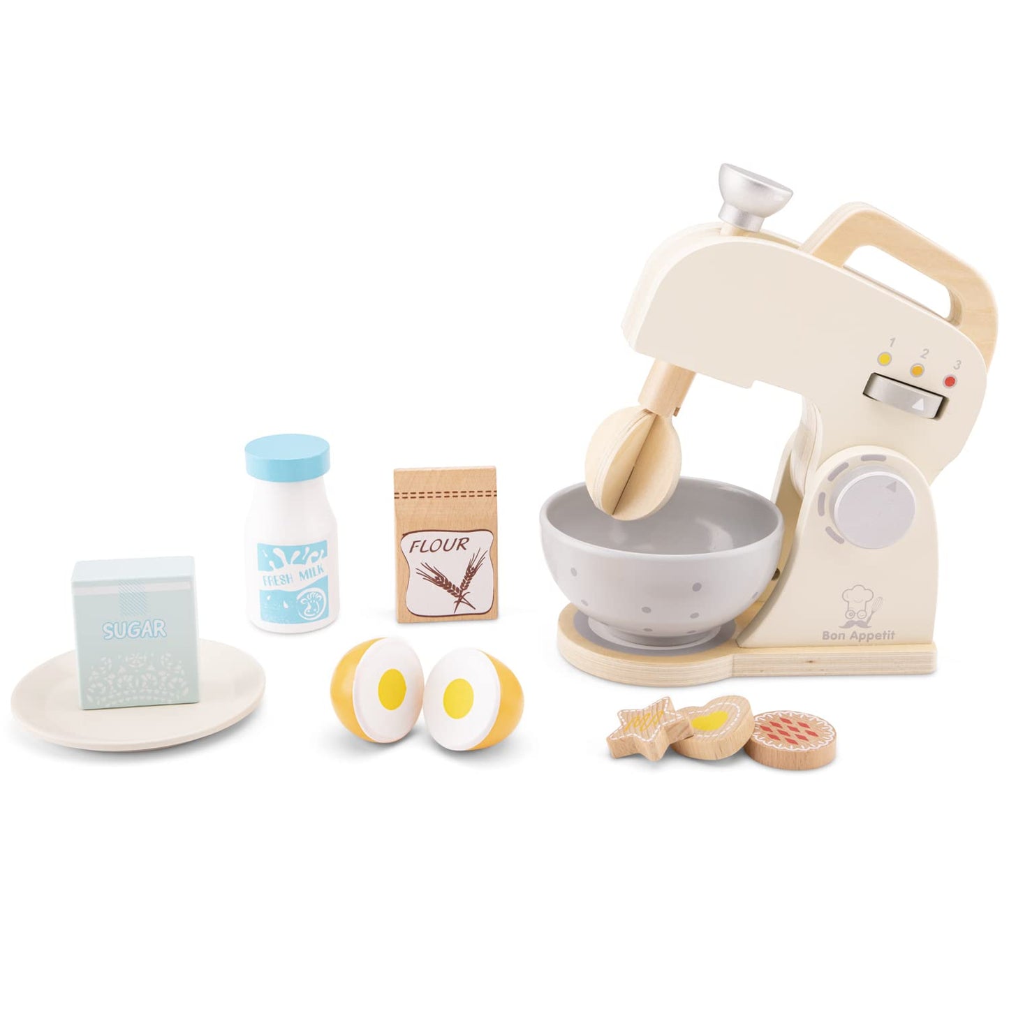 New Classic Toys Wooden Mixer Set Pretend Play Toy for Kids Cooking Simulation Educational Toys and Color Perception Toy for Preschool Age Toddlers Boys Girls , Red,White