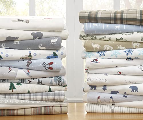 Eddie Bauer - Flannel Sheets KingSize, Anti-Pilling & Wrinkle Resistant Cotton, Touchably Soft for All-Season Comfort - Bed Sheets with Matching Pillowcase & Fitted Sheet (Skating Penguin)