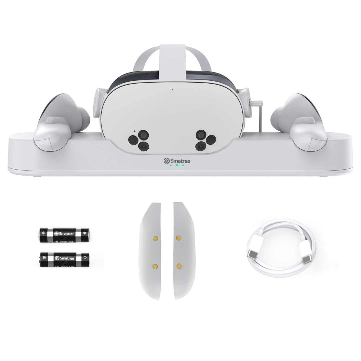 Smatree Charging Dock Compatible for Meta Quest 3S/Quest 3,Charge Controllers and Headset Simultaneously, VR Charging Station with LED Light, with 2 Rechargeable Controller Batteries(NO Adapter)