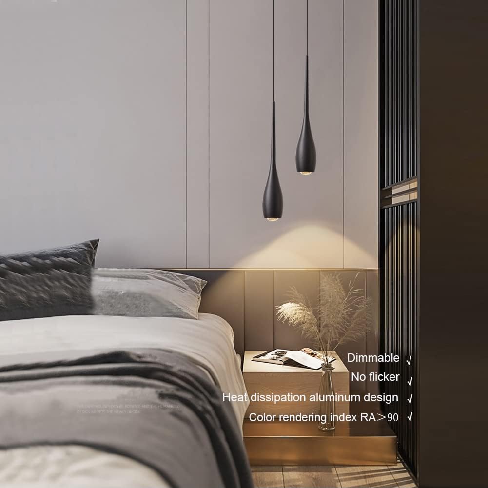 JULiN HOME Black Pendant Lights Kitchen Island, Modern LED Pendant Light Fixtures, Small Mini Pendant Lighting Dimmable Hanging for Bathroom, Bar, Dining Room, Bedroom（2-Pack）
