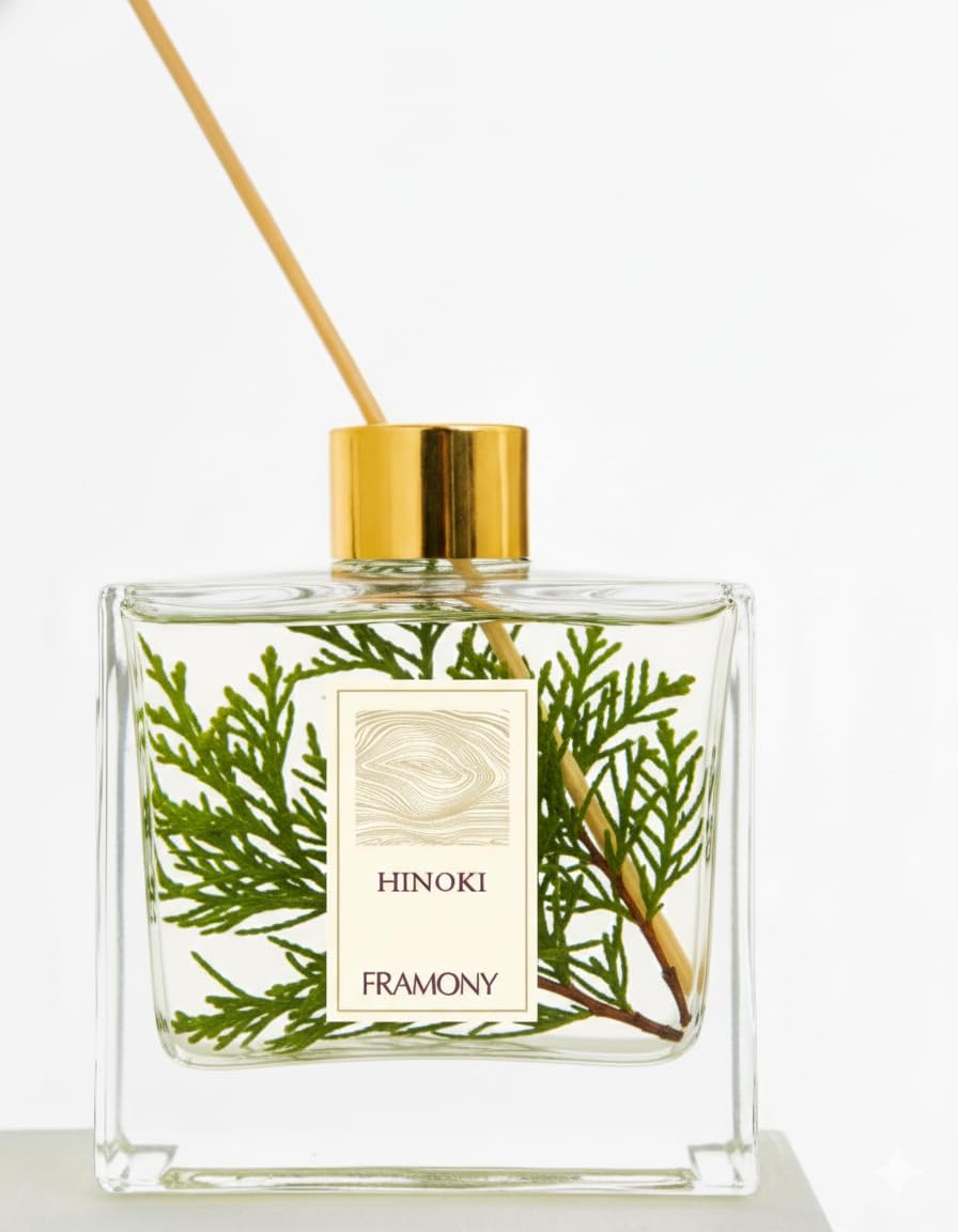 FRAMONY Hinoki Reed Diffuser - Luxury Japanese Ryokan Hotel Scent, Zen Forest Cypress & Cedarwood Fragrance, Home Spa Aromatherapy Gift Set, 6.4 fl oz (Hinoki Wood)