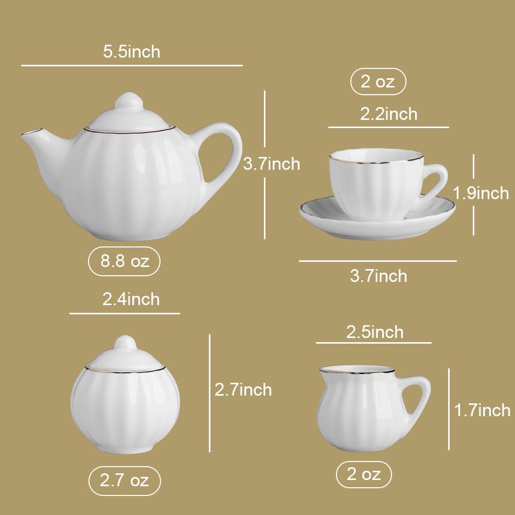 Sweejar Porcelain Tea Set for Little Girls,Kitchen Toys Tea Party Set for Kids Toddler Kitchen Pretend Toy Include Children Teapot, Cup & Saucer Set of 4, Sugar Bowl and Cream Pitcher(Pink)