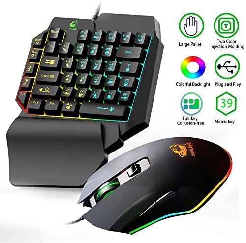 Gaming Keyboard and Mouse Combo, Wired 39 Keys Mechanical Feeling Rainbow LED Backlit Keyboard and RGB Gaming Mouse and LED Backlit Converter Compatible with PS4/Xbox One/Nintendo Switch/PS3 /PC