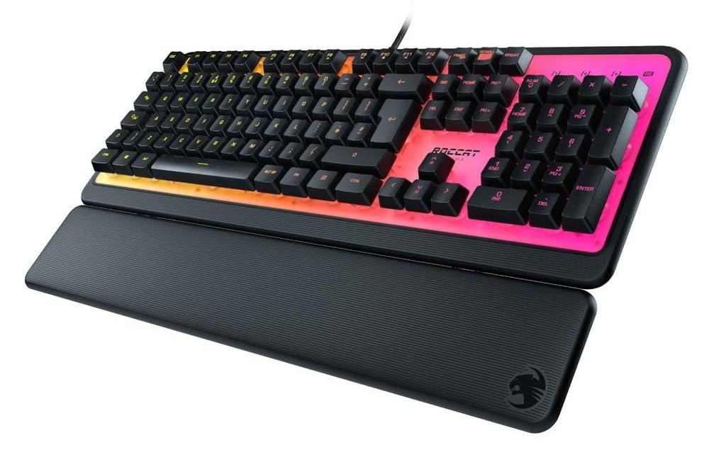 ROCCAT Magma Silent Membrane Switch PC Gaming Keyboard with 5 Zone/10 LED AIMO RGB Top Plate and Detachable Palm Rest - Black