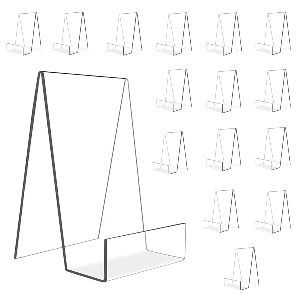 Ukontagood 16 Pcs Large Acrylic Book Display Stand, 5.7''×4'' Display Stand with Ledge, Clear Acrylic Book Display Easel for Album, CD, Picture, Artworks, Phone, Tablet