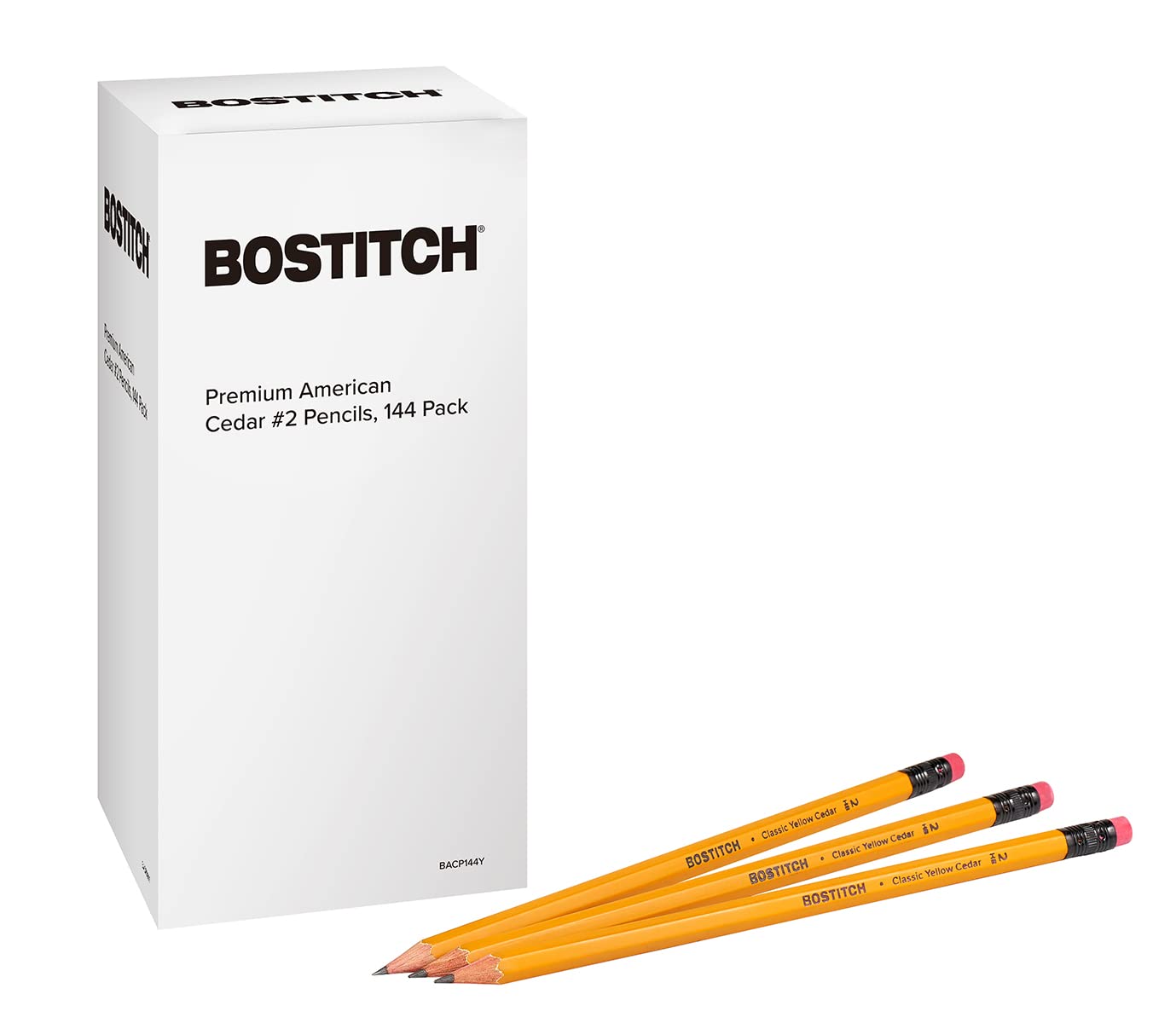 Bostitch Office Premium #2 Pencils, American Cedar Wood, Pre-Sharpened, HB Graphite, 144-Pack