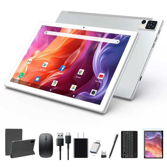 2024 Latest 10.1 Inch Android 14 Tablets, Octa-Core Tablet, 64GB ROM+8(4+4)GB RAM/128GB Expand, 13MP+5MP Dual Camera, 5G WiFi, Bluetooth, FHD IPS Display, 2 in 1 Tablet with Keyboard, Case, Stylus
