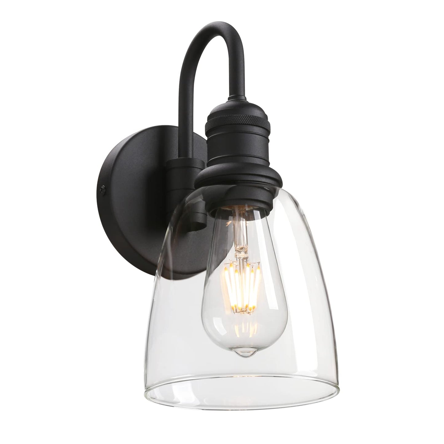 JIMUBEAM 1-Light Vintage Gooseneck Wall Sconce Lamp with Cloche Clear Glass Shade, Industrial Indoor Wall Light Fixture for Bathroom Living Room Bedroom Over Kitchen Sink