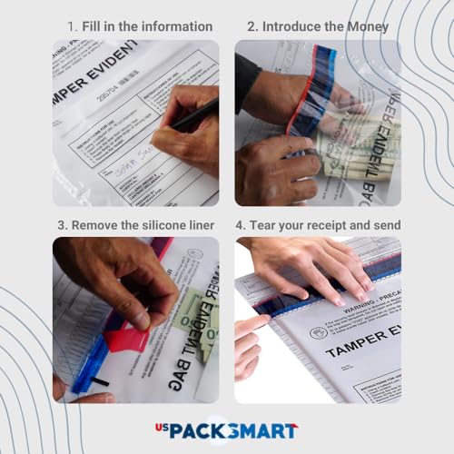 USPACKSMART 12”x16" Opaque Plastic Deposit Bags with Security Tape Tamper Evident - Secure Bank Deposits, Cash Handling, & Currency Transport | Self-Sealing Tape with Hidden Graphics | 100-Pack
