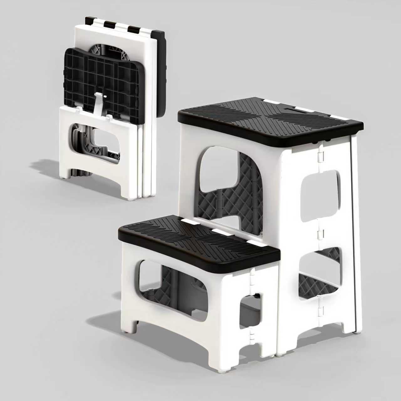 2 Step Stool Foldable, Non-Slip Steps, Folding Step Stool for Adults & Kids, Plastic Stool Pool Ladder, Collapsible Stools 2 Step Ladder for Kitchen Toilet Bedroom Office RV, Holds 330 lbs