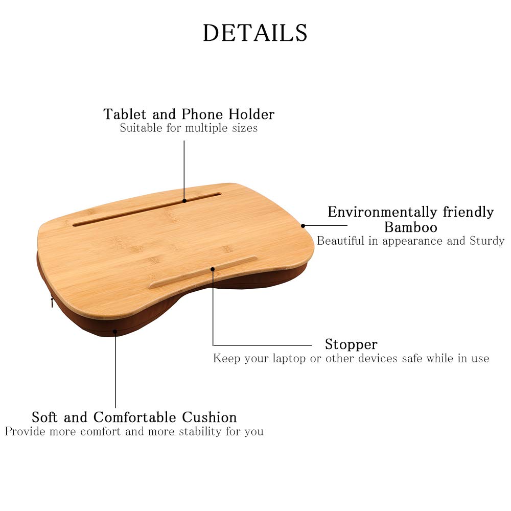 SUMISKY Lap Desk-Portable Laptop Table with Bamboo Platform Phone Holder (M(18.5"x11.8"))