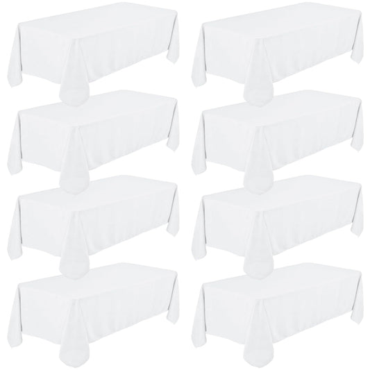 8 Pack Premium White Tablecloth 90 x 132 Inch, Rectangle Table Clothes for 8 Foot Tables Washable Polyester Fabric Table Covers for Wedding Party Reception Banquet Buffet Restaurant