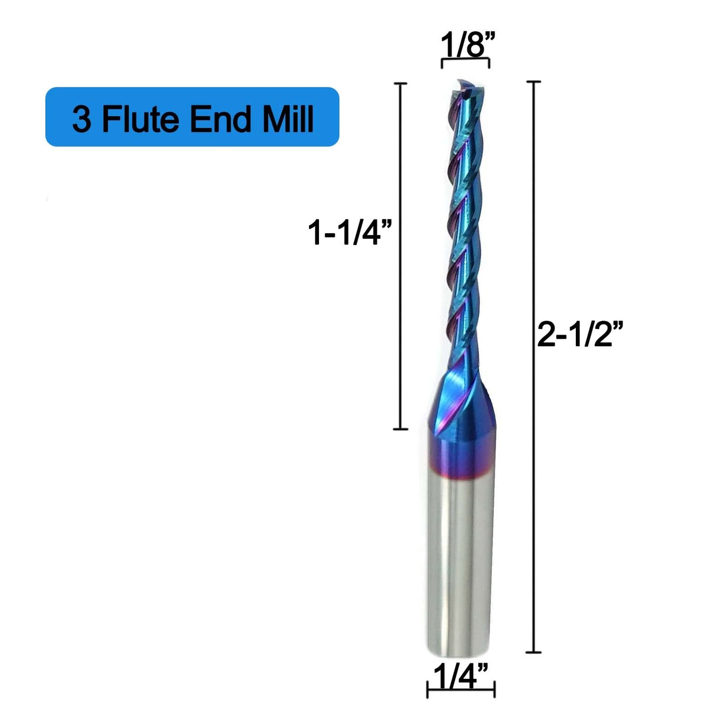 2 PCS CNC Router Bit 3 Flutes 1/8 inch Cutting Dia 1/4 inch Shank Extra Long Spiral CNC Router Bits Solid Carbide End Mill with NACO Coating for Wood Cut Carving
