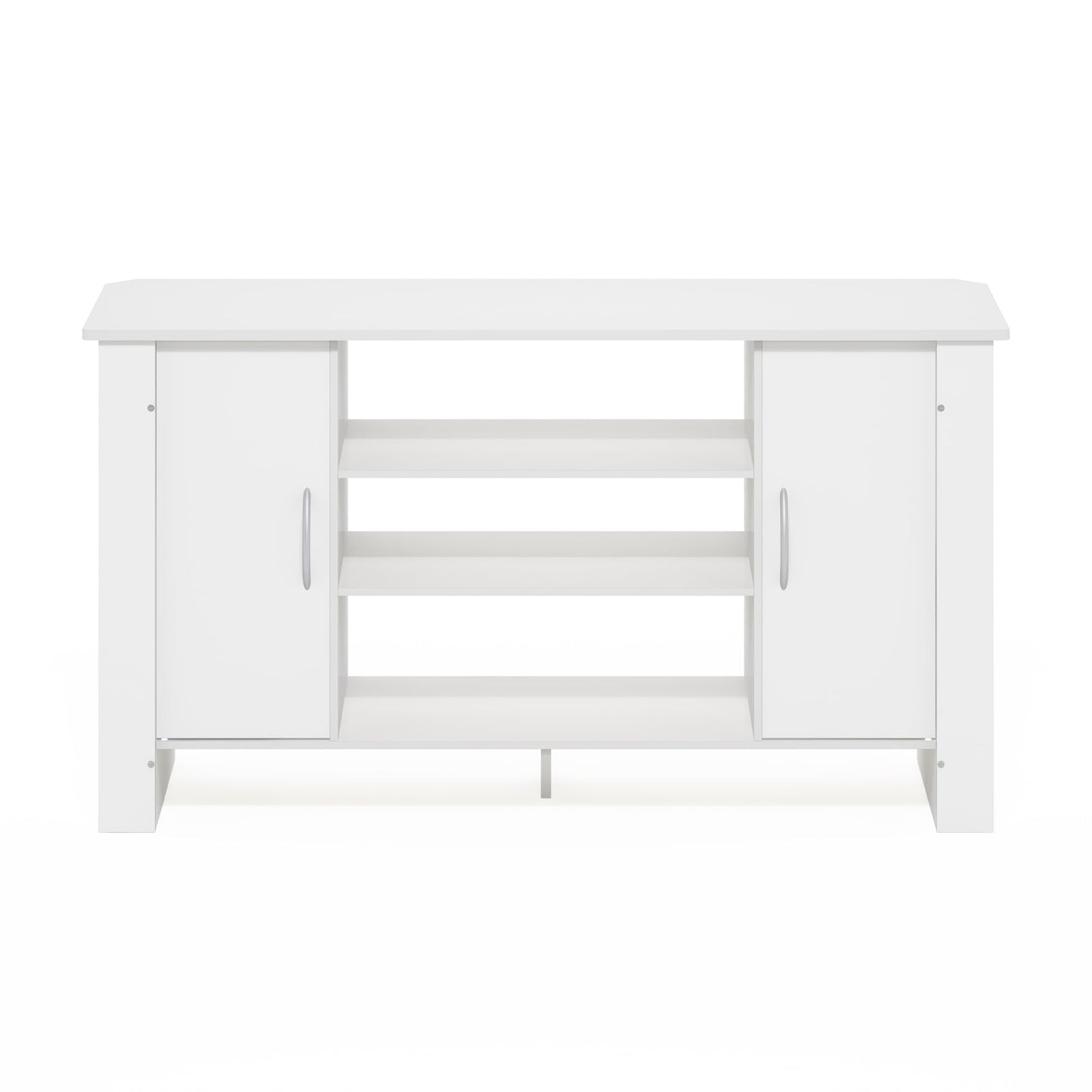 Furinno ECON TV Stand, 4-Tier Entertainment Center with Adjustable Shelf, Open Back TV Console with Door Storage for TV up to 50 Inch, for Living Room, Bedroom, White