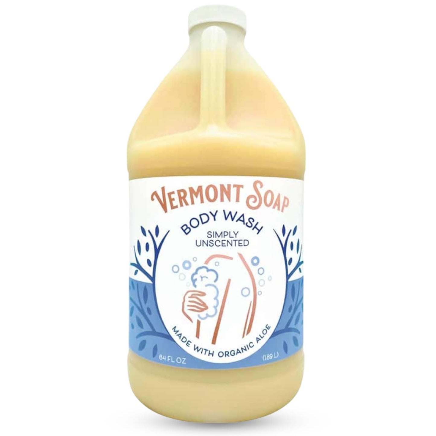 VERMONT SOAP Body Wash, Natural Body Wash with Shea Butter, Mild Gel Body Wash for Moisturizing and Soothing Skin, Fragrance Free Body Wash for Women & Men (Simply Unscented, 64oz)