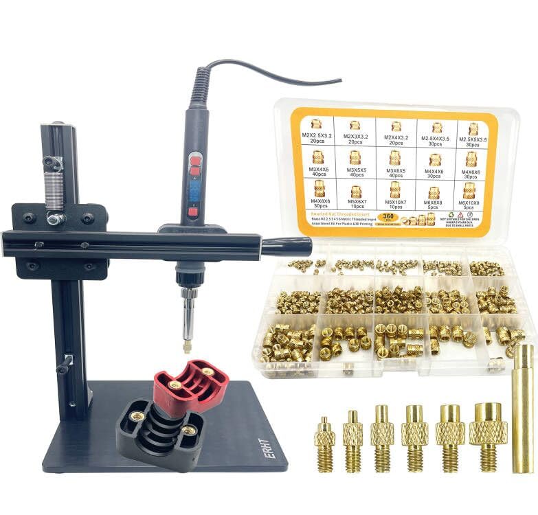 ERHT Heat Set Insert tip Tool Vertical Heat Pressing Machine Heat Brass Inserts 3D Printing and 360pcs Thread Knurled Nut M2 M2.5 M3 M4 M5 M6 (Heat Set Insert Tool)