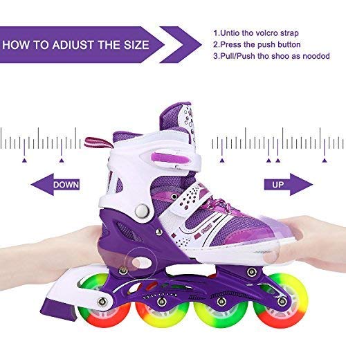 Kids Adjustable Flashing Inline Skates for Boys, Girls and Adults with Full Light Up Wheels, Outdoor Roller Skates for Kids Beginner Ages 6-8-12-14, Men and Women
