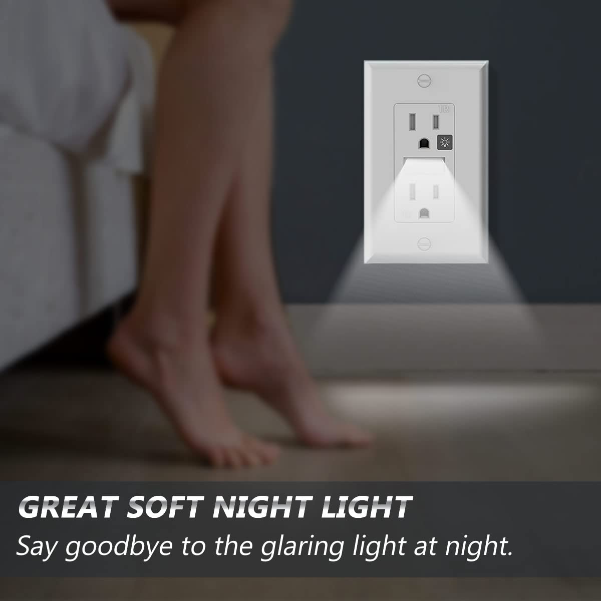 SOZULAMP White Outlets Receptacles with Night Light,Electrical Tamper Resistant Wall Outlet 15 Amp 125Volt, Nightlight Wall Outlet with Covers Wall Plate(10 Pack)