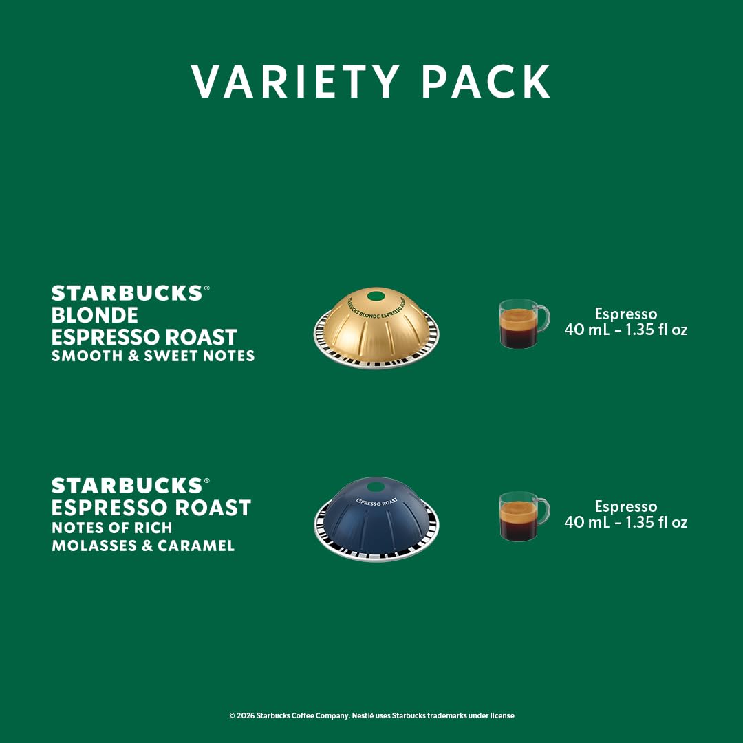 Starbucks by Nespresso Vertuo, Espresso Variety Pack, 40-count Espresso Pods, Brews 1.35 oz.