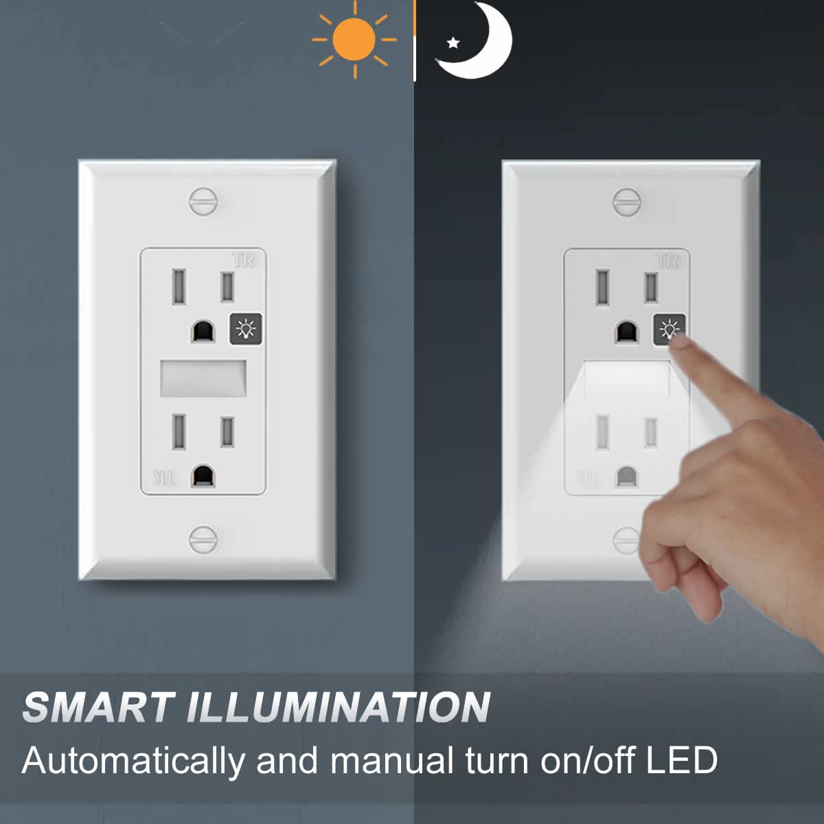 SOZULAMP White Outlets Receptacles with Night Light,Electrical Tamper Resistant Wall Outlet 15 Amp 125Volt, Nightlight Wall Outlet with Covers Wall Plate(10 Pack)