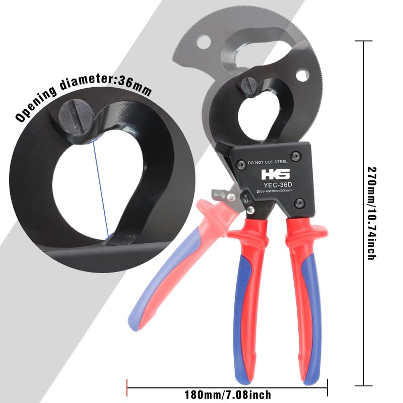 HKS Ratchet Cable Wire Cutter Heavy Duty for Cutting Electrical Aluminum Copper and Multi-core Cables up to 300mm² YEC-36D