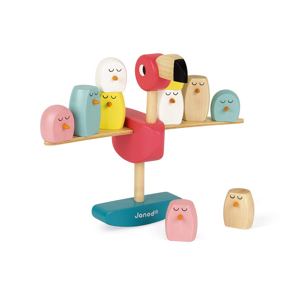 Janod - Flamingo Balancing Game - Wood - Fine Motor Skills Development Game - Early-Learning Toy - Creative and Imaginative - for Toddlers - from 3 Years + - Multilingual - J08230.