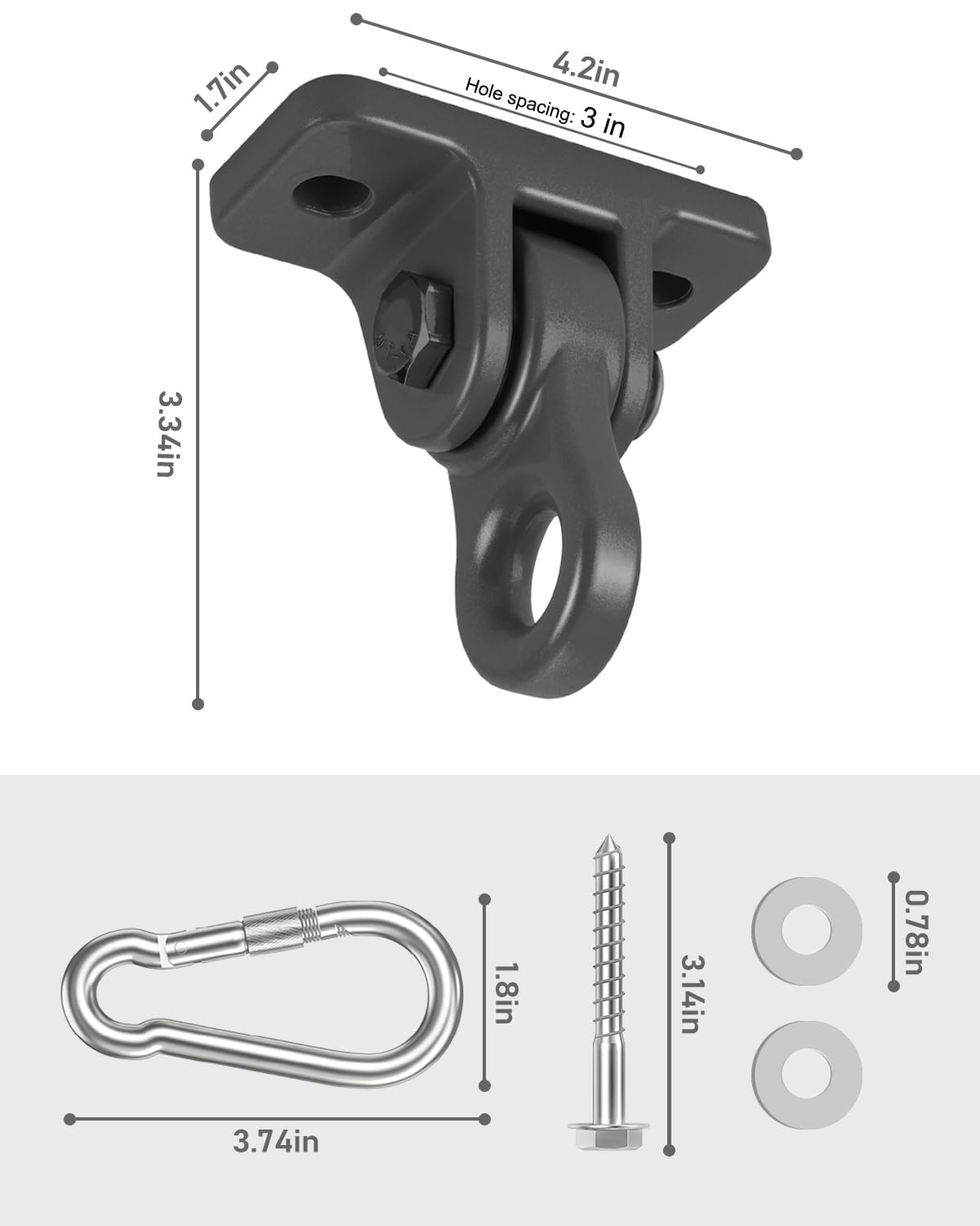 Heavy Duty Porch Swing Hangers Kit, with Screws Bolts for Wooden Sets Playground Porch Patio Yoga Seat Indoor Outdoor Hanging Snap Hooks (4 Pack Black)