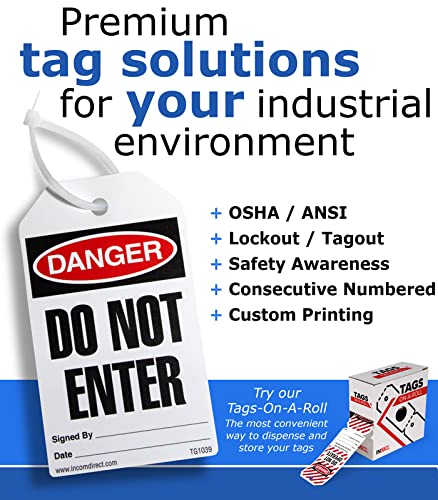 INCOM Manufacturing Lockout Tags On A Roll, Danger Do Not Operate, Heavy-Duty DuraPly™ Stock, Waterproof And Tear-Resistant, Red/Black On White, 6.25 Inch X 3 Inch X 10 Mil Thickness, 100 pack,RT6025C