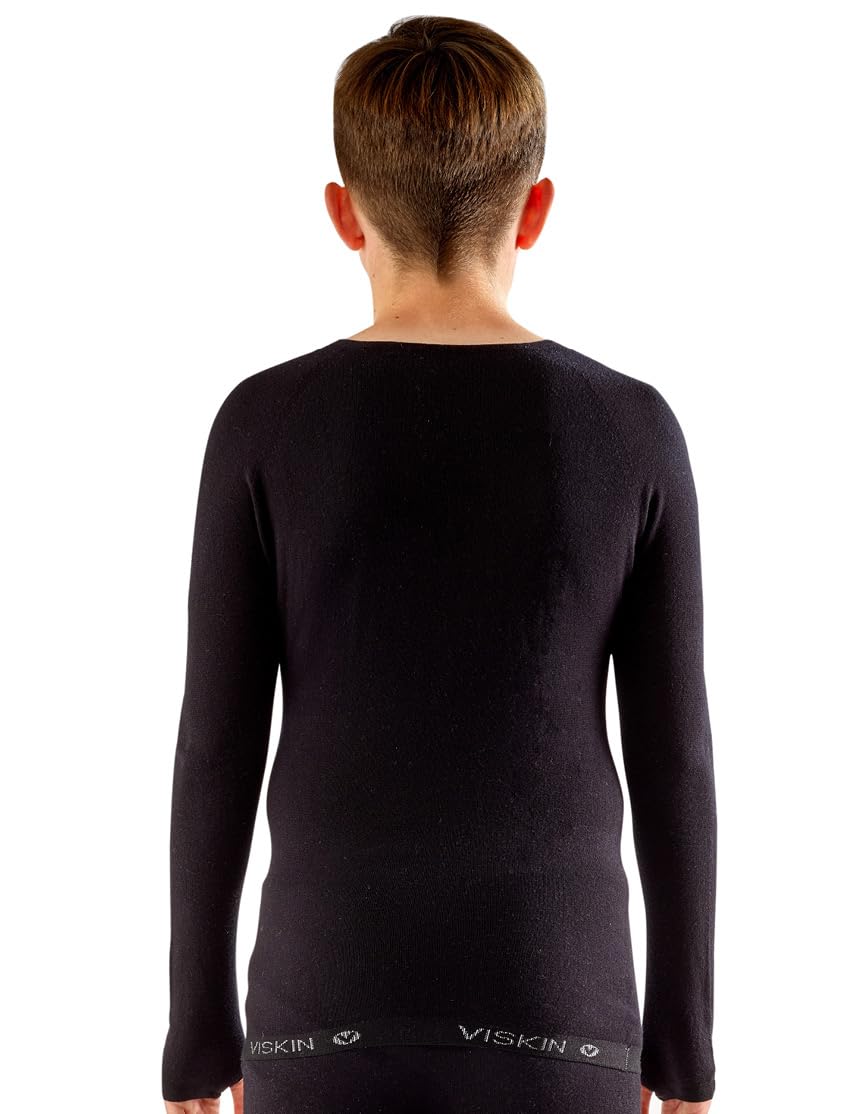 Viskin Teens Seamless Top for Eczema Prone Skin, Psoriasis and Itchy Skin, Viscose Fibre Clothing for Boys and Girls, Absorbs Moisture, Soothing and Cooling Effect 11-14 Years, Black