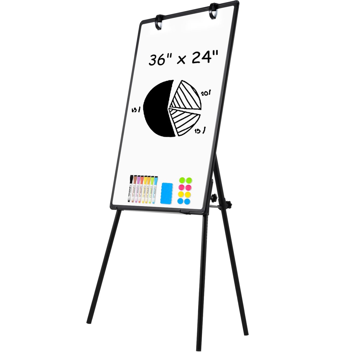 QUEENLINK Magnetic Whiteboard Easel, 36"x24" Height Adjustable Dry Erase Board with Stand, Large Aluminium Frame White Board for Teaching, Flipchart Standing Writing Board for Office，Home (Black)