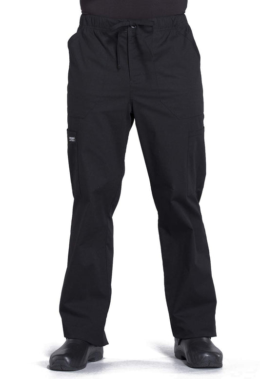 Cherokee Men's Scrub Pant Tapered Leg Fly Front Cargo Pant with 5 Pockets WW190, L, Black