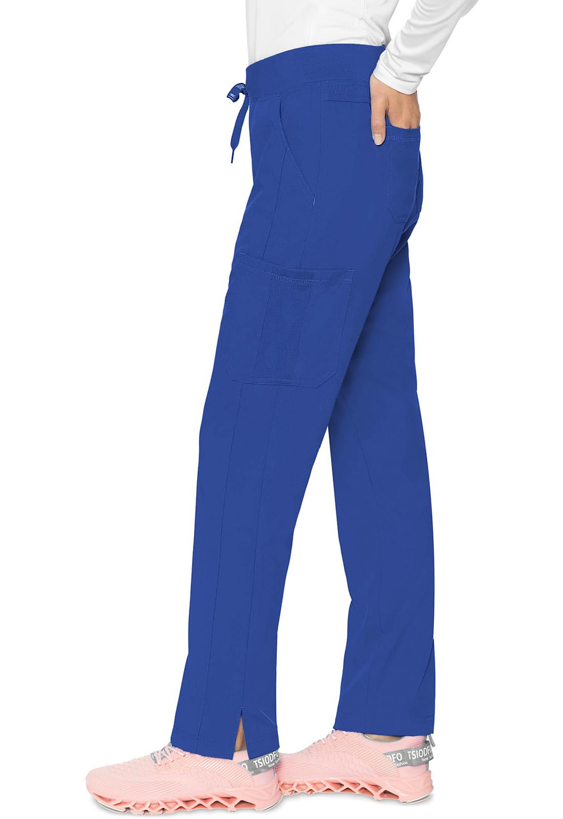 Med Couture Scrub Pants for Women, Jersey Waist Yoga Bottoms, 6 Pockets with Mid Rise Drawstring Waistband MC7725, S, Royal