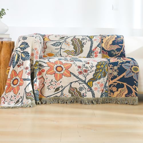 STASOPTK Boho Cotton Throw Blanket - Ultra-Soft Rustic Quilt for Bed, Home Decor & Travel - Large 90"x98" Muslin Blanket - All-Season Lightweight Bedspread & Throw for Women & Moms