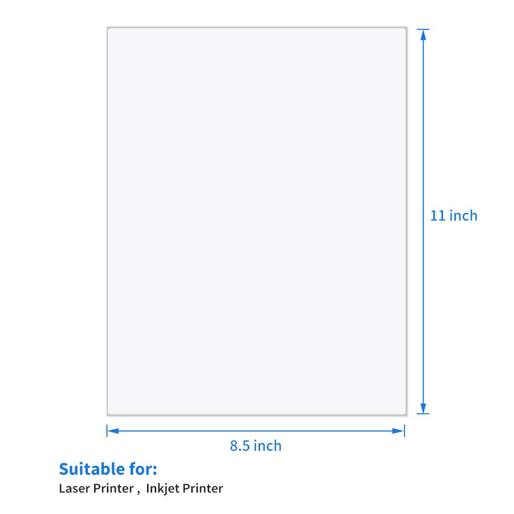 L LIKED 500 Sheets Matte Sticker Paper Full-Sheet 8-1/2" x 11" Self Adhesive Shipping Labels for Laser & Inkjet Printers, White (500 Labels)