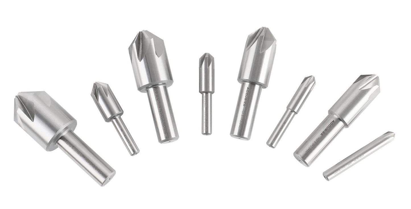 Accusize Industrial Tools 90 Degree 6 Flute H.S.S. Machine Countersink, 8 Pcs, 0206-2016